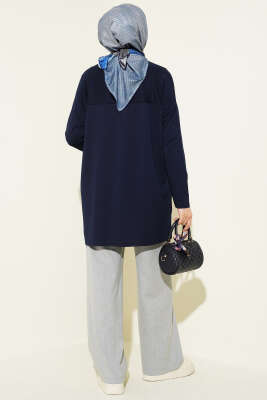 Önü Papatya Nakışlı Tunik Lacivert - Yılın Fırsatı