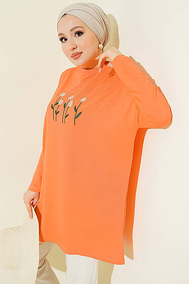 Önü Papatya Nakışlı Tunik Oranj - 300-500 TL Ürünler