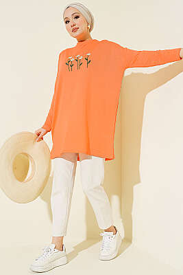 Önü Papatya Nakışlı Tunik Oranj - 300-500 TL Ürünler