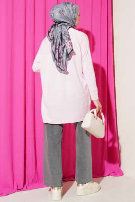 Önü Papatya Nakışlı Tunik Pembe - Tunik