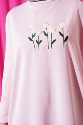 Önü Papatya Nakışlı Tunik Pembe - Yılın Fırsatı