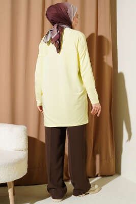 Önü Papatya Nakışlı Tunik Sarı - Tunik