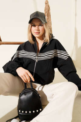 Önü Parça Çizgili Ceket Siyah - Kadın Giyim Modelleri