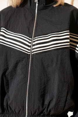 Önü Parça Çizgili Ceket Siyah - Kadın Giyim Modelleri