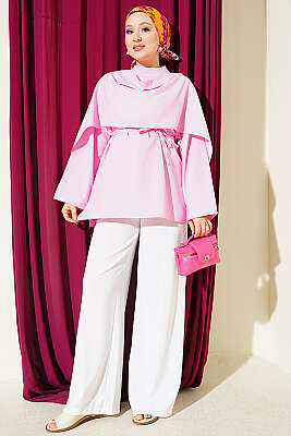 Önü Parça Detaylı Tunik Pembe - Tunik