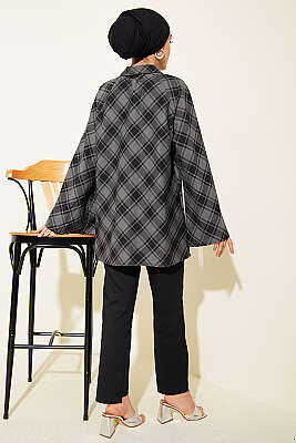 Önü Patlı Ekose Gömlek Füme - Gömlek