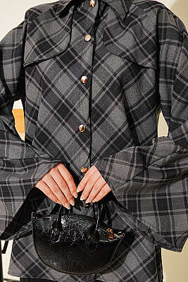 Önü Patlı Ekose Gömlek Füme - Gömlek