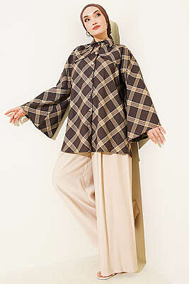 Önü Patlı Ekose Gömlek Kahve - Gömlek