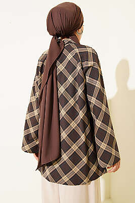 Önü Patlı Ekose Gömlek Kahve - Gömlek