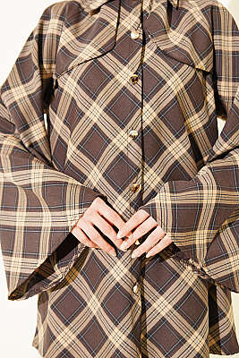 Önü Patlı Ekose Gömlek Kahve - Gömlek