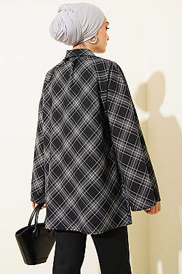 Önü Patlı Ekose Gömlek Siyah - Gömlek