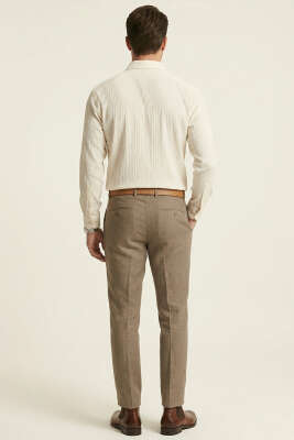 Önü Patlı Keten Erkek Gömlek Krem - Erkek Gömlek