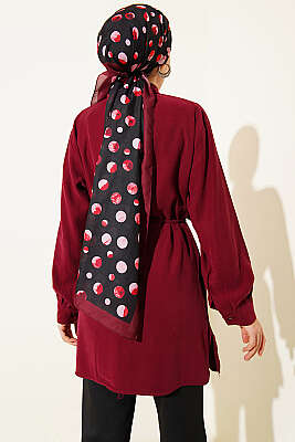 Önü Pelerinli İp Kuşaklı Tensel Gömlek Bordo - Gömlek