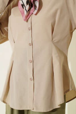 Önü Pens Detaylı Kısa Gömlek Bej - Gömlek