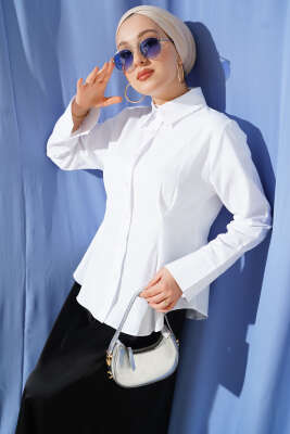 Önü Pens Detaylı Kısa Gömlek Beyaz - MISRA