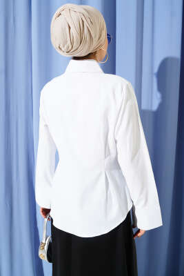 Önü Pens Detaylı Kısa Gömlek Beyaz - Gömlek