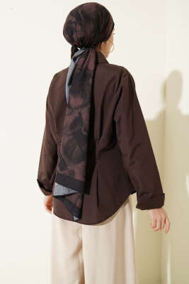 Önü Pens Detaylı Kısa Gömlek Kahve - Gömlek