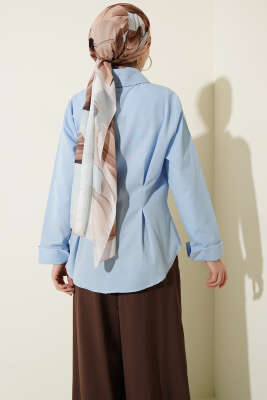 Önü Pens Detaylı Kısa Gömlek Mavi - Gömlek