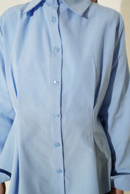 Önü Pens Detaylı Kısa Gömlek Mavi - Gömlek