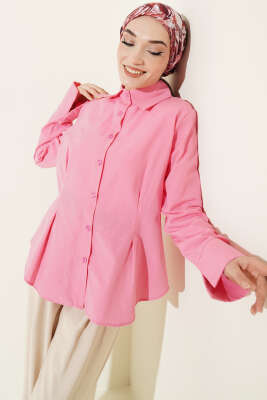 Önü Pens Detaylı Kısa Gömlek Pembe - MISRA