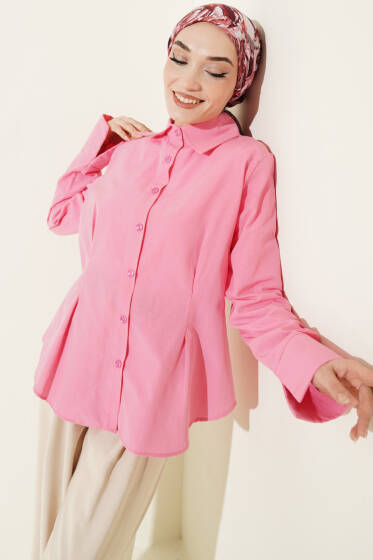 Önü Pens Detaylı Kısa Gömlek Pembe - Gömlek