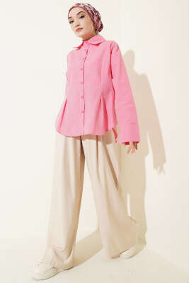 Önü Pens Detaylı Kısa Gömlek Pembe - Gömlek