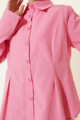 Önü Pens Detaylı Kısa Gömlek Pembe - Gömlek