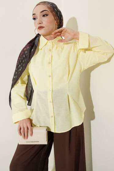 Önü Pens Detaylı Kısa Gömlek Sarı - Gömlek