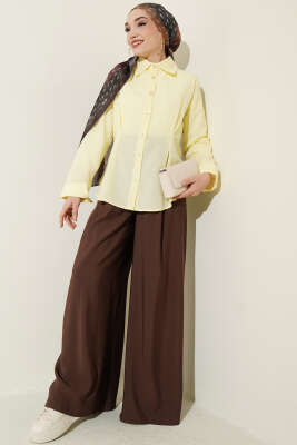 Önü Pens Detaylı Kısa Gömlek Sarı - Gömlek