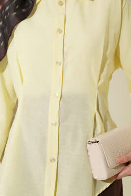 Önü Pens Detaylı Kısa Gömlek Sarı - Gömlek