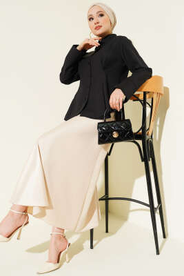 Önü Pens Detaylı Kısa Gömlek Siyah - Gömlek