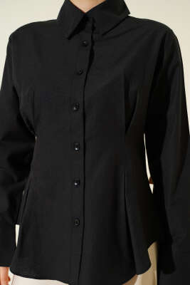 Önü Pens Detaylı Kısa Gömlek Siyah - Gömlek