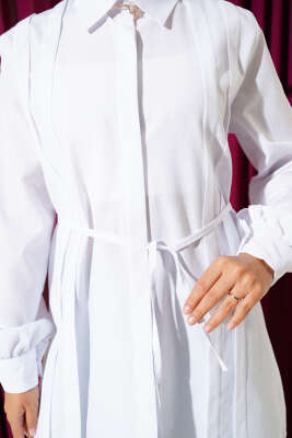 Önü Pensli İp Kuşaklı Tunik Beyaz - 300-500 TL Ürünler