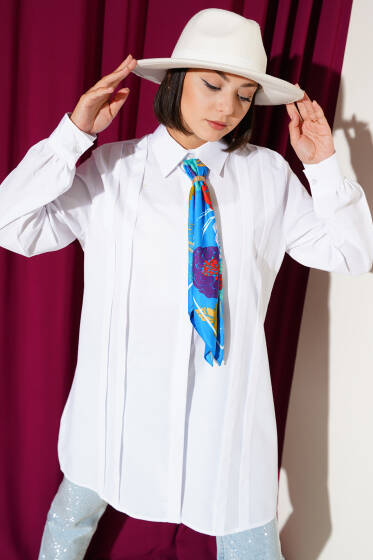 Önü Pensli İp Kuşaklı Tunik Beyaz - Tunik