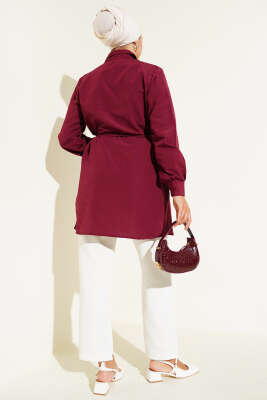 Önü Pensli İp Kuşaklı Tunik Bordo - 300-500 TL Ürünler