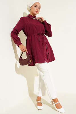 Önü Pensli İp Kuşaklı Tunik Bordo - 300-500 TL Ürünler