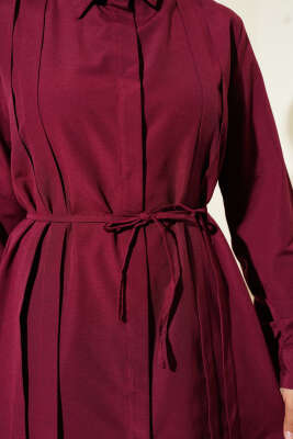 Önü Pensli İp Kuşaklı Tunik Bordo - 300-500 TL Ürünler