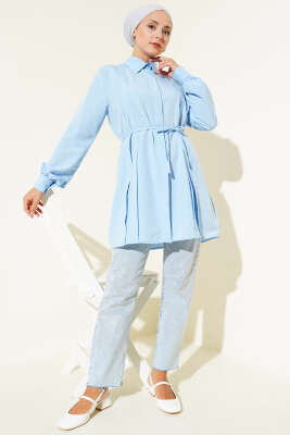 Önü Pensli İp Kuşaklı Tunik Buz Mavisi - 300-500 TL Ürünler