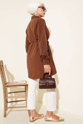 Önü Pensli İp Kuşaklı Tunik Kahve - 300-500 TL Ürünler