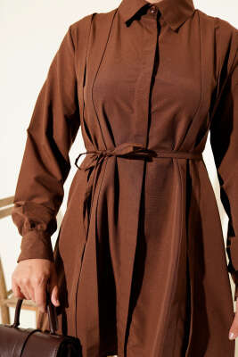 Önü Pensli İp Kuşaklı Tunik Kahve - 300-500 TL Ürünler