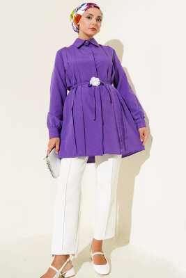 Önü Pensli İp Kuşaklı Tunik Mor - 300-500 TL Ürünler