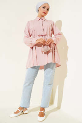 Önü Pensli İp Kuşaklı Tunik Pudra - 300-500 TL Ürünler