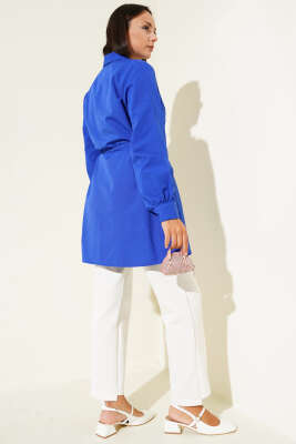 Önü Pensli İp Kuşaklı Tunik Saks - 300-500 TL Ürünler