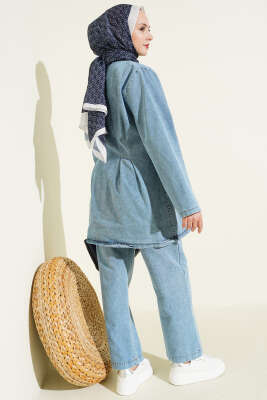 Önü Penslİ Kot İkili Takım Açık Mavi - İkili Takım