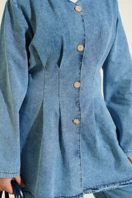 Önü Penslİ Kot İkili Takım Açık Mavi - İkili Takım