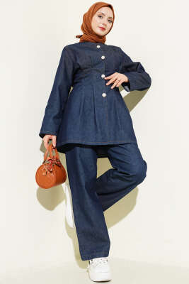 Önü Penslİ Kot İkili Takım Lacivert - VAV TEKSTİL