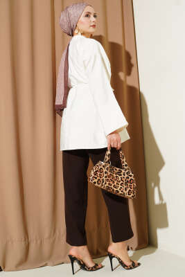 Önü Pensli Paraşüt Gömlek Ekru - Gömlek