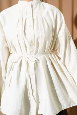 Önü Pensli Paraşüt Gömlek Ekru - Gömlek