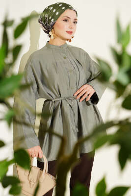 Önü Pensli Paraşüt Gömlek Haki - VAV TEKSTİL