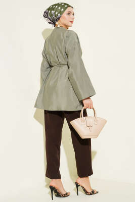 Önü Pensli Paraşüt Gömlek Haki - Gömlek